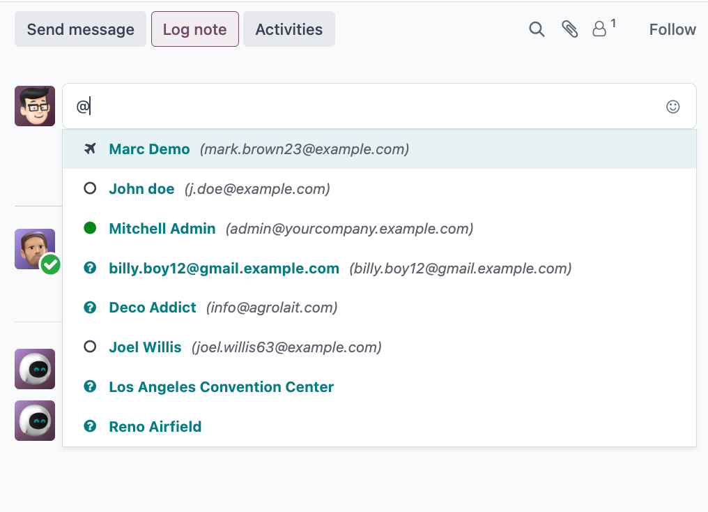 Odoo 18 Log note user tag